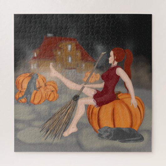 Witches en katten op de Halloween Legpuzzel (Verticaal)