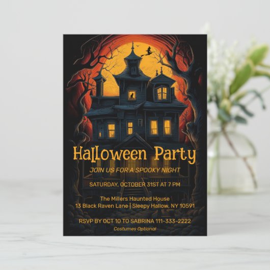 Witches Haunted House Halloween Party Uitnodiging (Staand voorkant)