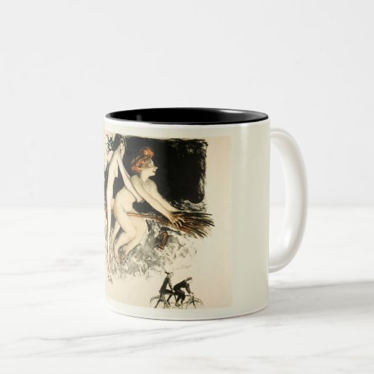Witches, Jean Veber, Halloween, Male en Vrouw Tweekleurige Koffiemok (Voorkant rechts)