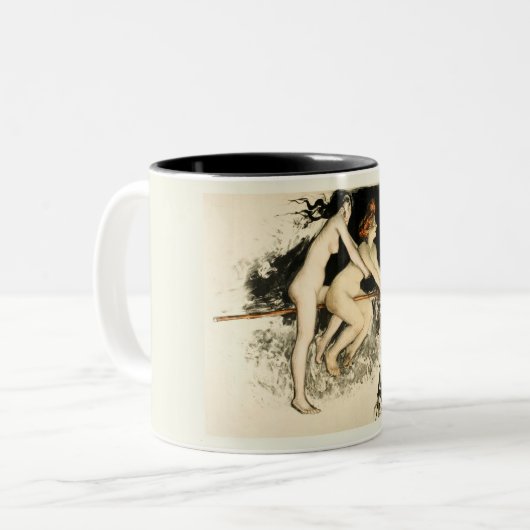 Witches, Jean Veber, Halloween, Male en Vrouw Tweekleurige Koffiemok (Voorkant links)