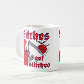 WITCHES KRIJGEN STITCHES grappig eng halloween Koffiemok (Voorkant links)