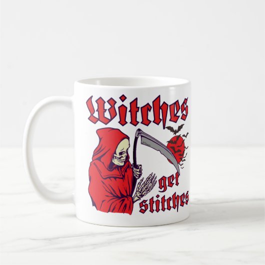 WITCHES KRIJGEN STITCHES grappig eng halloween Koffiemok (Links)