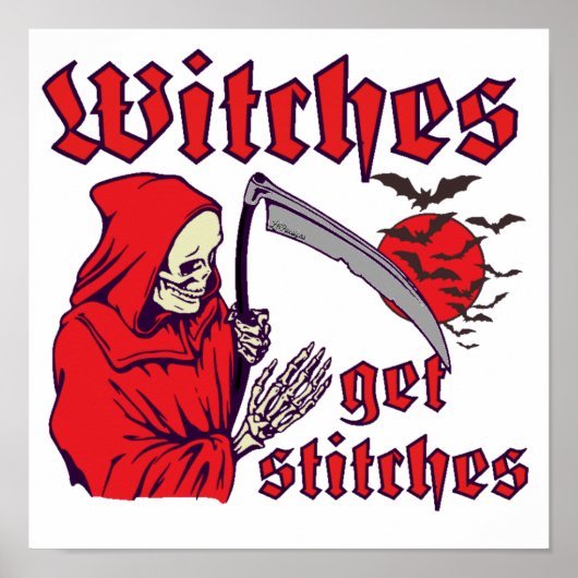 WITCHES KRIJGEN STITCHES grappig eng halloween Poster (Voorkant)