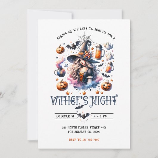 Witches Night Halloween Party Invitation Kaart (Voorkant)