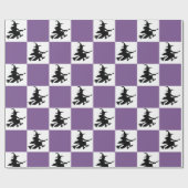 Witches on Purple & White Checkered Wrapping Paper Cadeaupapier (Vlak)