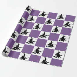 Witches on Purple & White Checkered Wrapping Paper Cadeaupapier