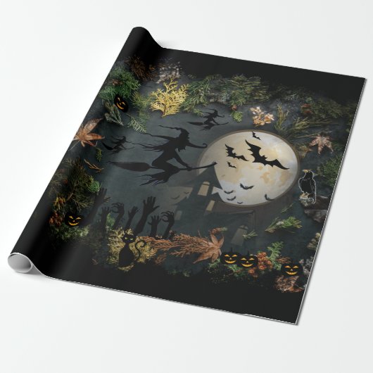 Witches Party Night Wrapping Paper Cadeaupapier (Uitgerold)