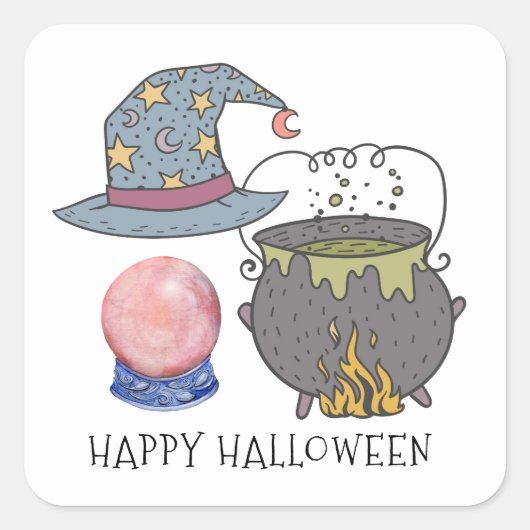 Witches Pet Cauldron Crystal Ball Halloween Vierkante Sticker (Voorkant)