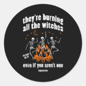 Witches Skeletons Dancing Funny Halloween Costume Ronde Sticker (Voorkant)