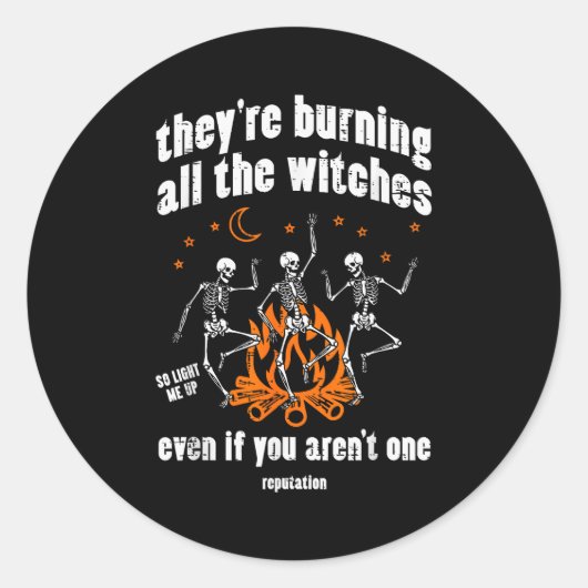Witches Skeletons Dancing Funny Halloween Costume  Ronde Sticker (Voorkant)