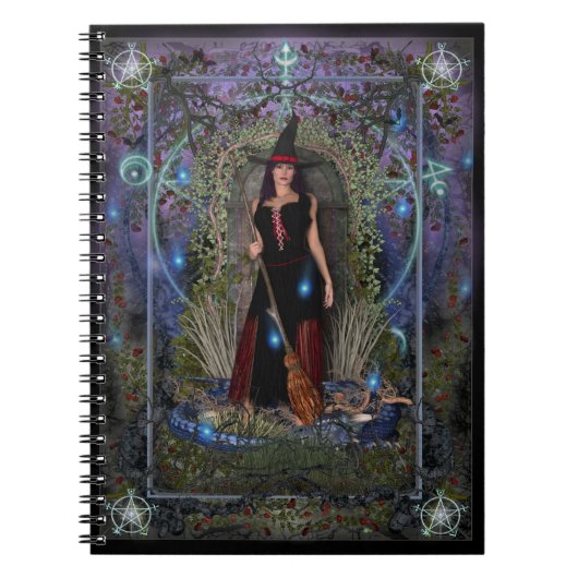 Witches Spellbook - Blue Moon Witch & Dragon Notitieboek (Voorkant)