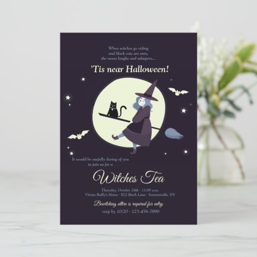 Witches Tea Halloween uitnodiging (Staand voorkant)