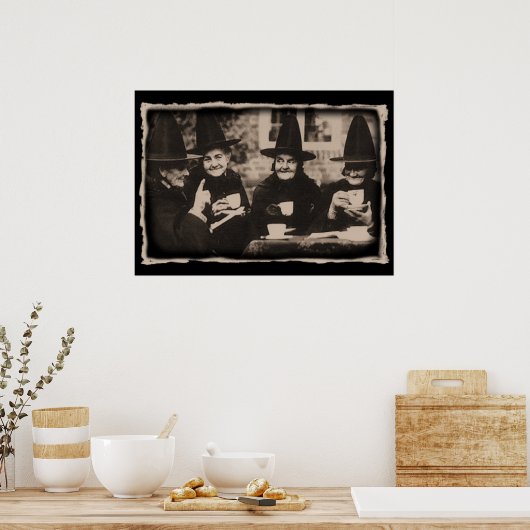 Witches Tea Party - oud zwart/wit Poster (Keuken)