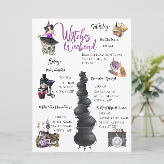 Witches Weekend Bachelorette Party Itinerary Kaart (Staand voorkant)