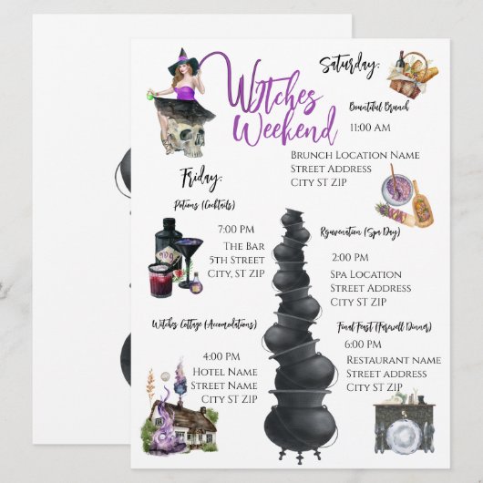 Witches Weekend Bachelorette Party Itinerary Kaart (Voorkant / Achterkant)