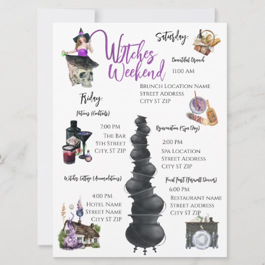 Witches Weekend Bachelorette Party Itinerary Kaart (Voorkant)