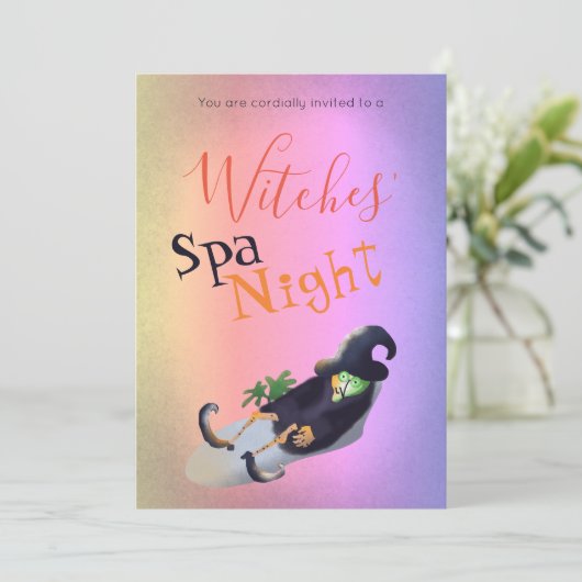 Witches'Spa Night Funny Halloween Party Kaart (Staand voorkant)