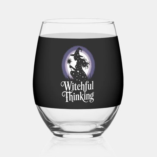 Witchful Thinking Halloween Girl T-shirt Wijnglas Zonder Voet (Voorkant)