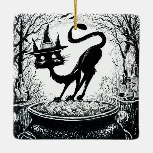 Witching Cat Keramisch Ornament (Achterkant)