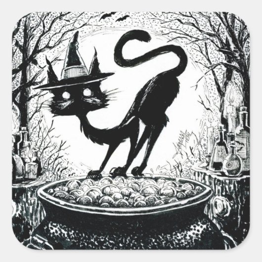 Witching Cat Vierkante Sticker (Voorkant)