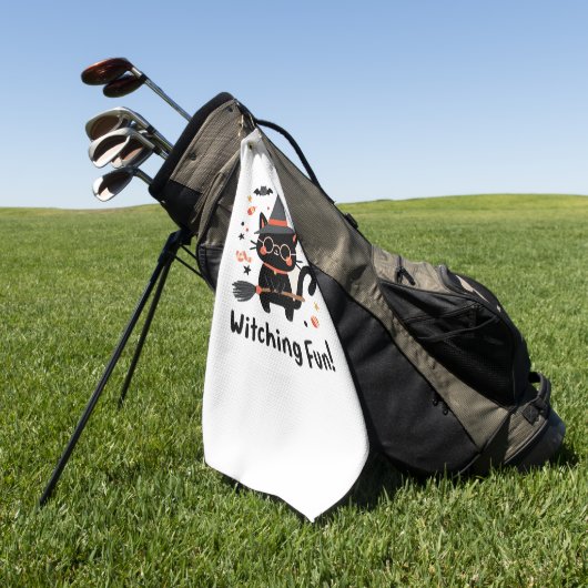 Witching Fun Zwarte Kat met Bezem – Schattigee Hal Golfhanddoek (Groen)