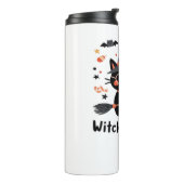 Witching Fun Zwarte Kat met Bezem – Schattigee Hal Thermosbeker (Gedraaid links)