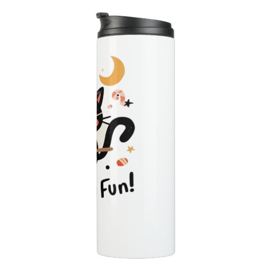 Witching Fun Zwarte Kat met Bezem – Schattigee Hal Thermosbeker (Geroteerd rechts)