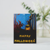 Witching Hour Black Cat Bat Cauldron Briefkaart (Staand voorkant)