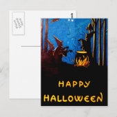 Witching Hour Black Cat Bat Cauldron Briefkaart (Voorkant / Achterkant)