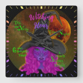 Witching Hour Groene-ogige Heks Vierkante Klok (Voorkant)