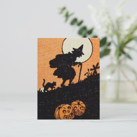 Witching Hour Witch Black Cat Jack O Lantern Briefkaart (Staand voorkant)