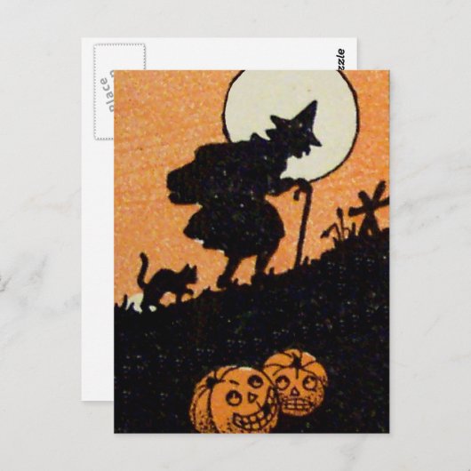 Witching Hour Witch Black Cat Jack O Lantern Briefkaart (Voorkant / Achterkant)