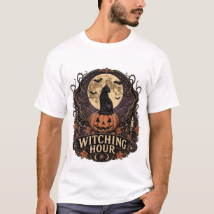 Witching Hour Zwarte Kat Halloween T-Shirt – Vinta