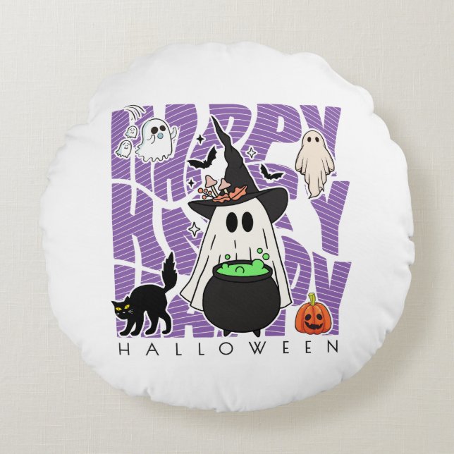 Witching Up Fun | Happy Halloween Magie & Mischief Rond Kussen (Voorkant)