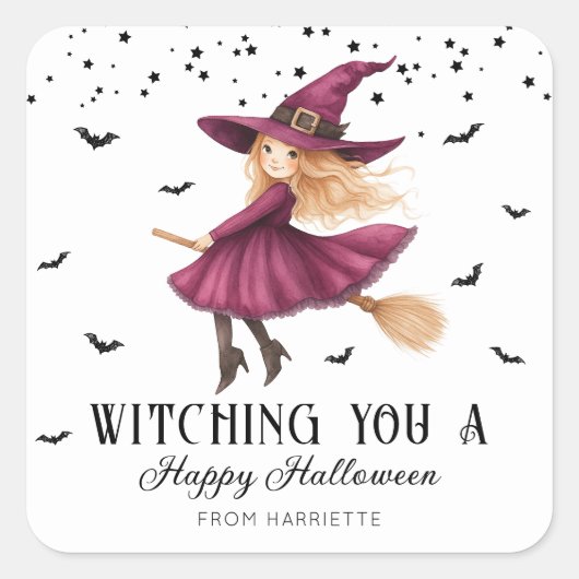 Witching You Een vrolijke Halloween-heks Vierkante Sticker (Voorkant)