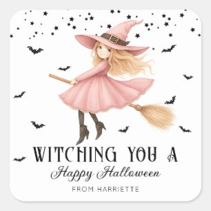 Witching You Een vrolijke Halloween-heks Vierkante Sticker