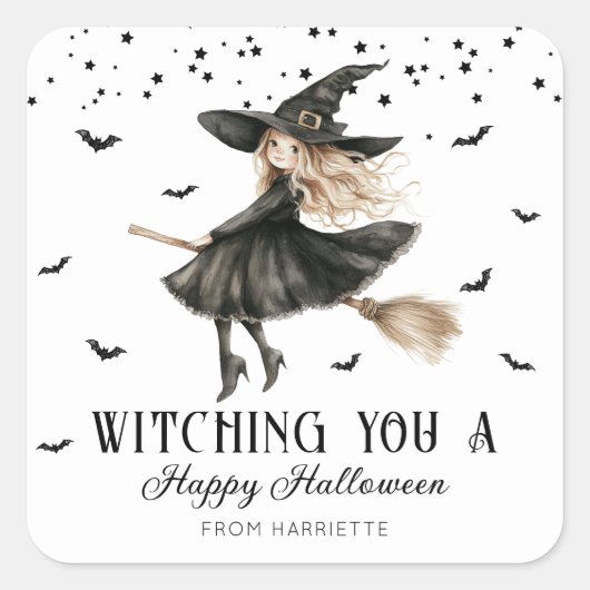 Witching You Een vrolijke Halloween-heks Vierkante Sticker (Voorkant)