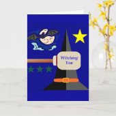 Witching You Kaart Blauwe Achtergrond (Gele Bloem)