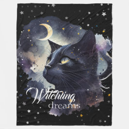 Witchling Dreams Zwarte kat en sterren Fleece Deken
