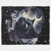 Witchling Dreams Zwarte kat en sterren Fleece Deken (Voorkant (Horizontaal))