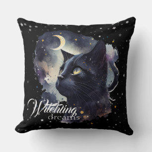 Witchling Dreams Zwarte kat en sterren Kussen