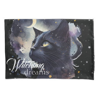 Witchling Dreams Zwarte kat en sterren Kussensloop