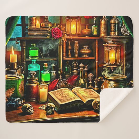 Witch's Altar Mystical Night Brew Design Sherpa Deken (Voorkant (horizontaal))
