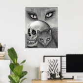Witch's Black Cat Skull Gothic Fantasy Cat Art Pri Poster (Thuiskantoor)