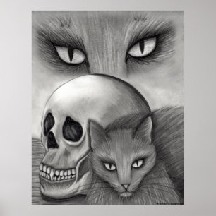 Witch's Black Cat Skull Gothic Fantasy Cat Art Pri Poster