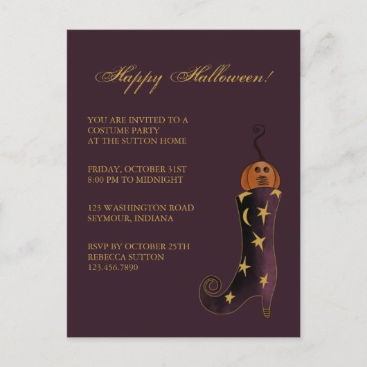 Witch's Boot & Pumpkin · Uitnodiging voor Hallowee Briefkaart (Voorkant)