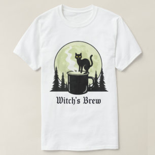 Witch's Brew Black Cat Coffee Moon Design T-shirt