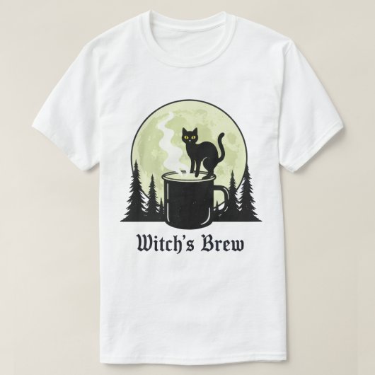 Witch's Brew Black Cat Coffee Moon Design T-shirt (Design voorkant)