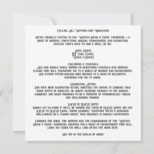 🔮🍹 "Witch's Brew & Crew" 🍹🔮 Kaart (Achterkant)