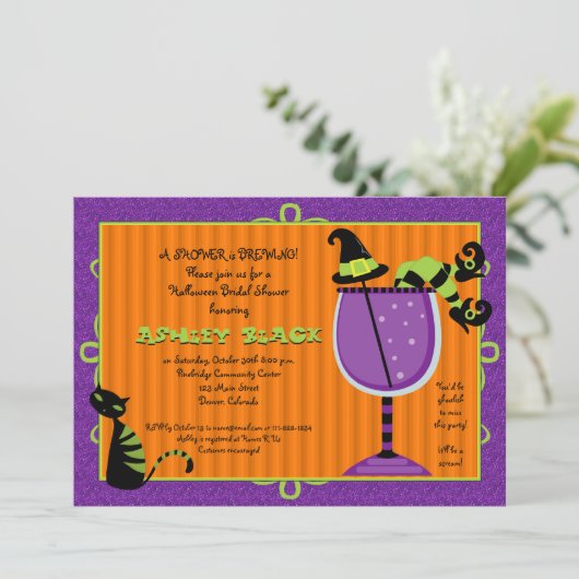 Witch's Brew Halloween Bridal Shower Uitnodiging (Staand voorkant)